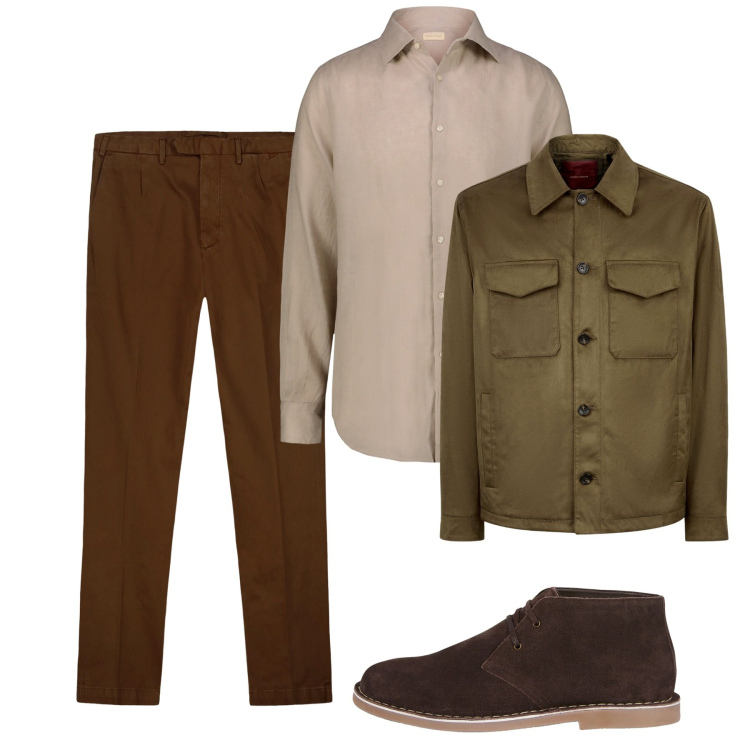 Outfit uomo - Caramello settembre. Stile Casual per Tutti i giorni. Abbinamento con giacche, pantaloni, camicie, stivali e stivaletti.