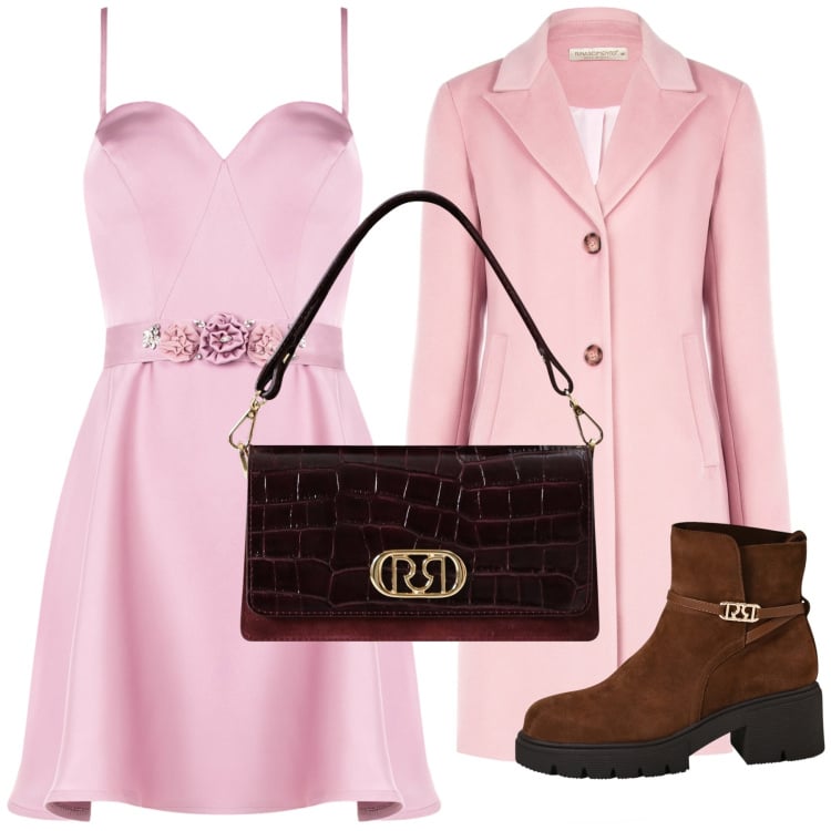Outfit donna - Cerimonia di stagione. Stile Romantica per Cerimonia. Abbinamento con cappotti, vestiti corti, stivaletti, borse a mano.