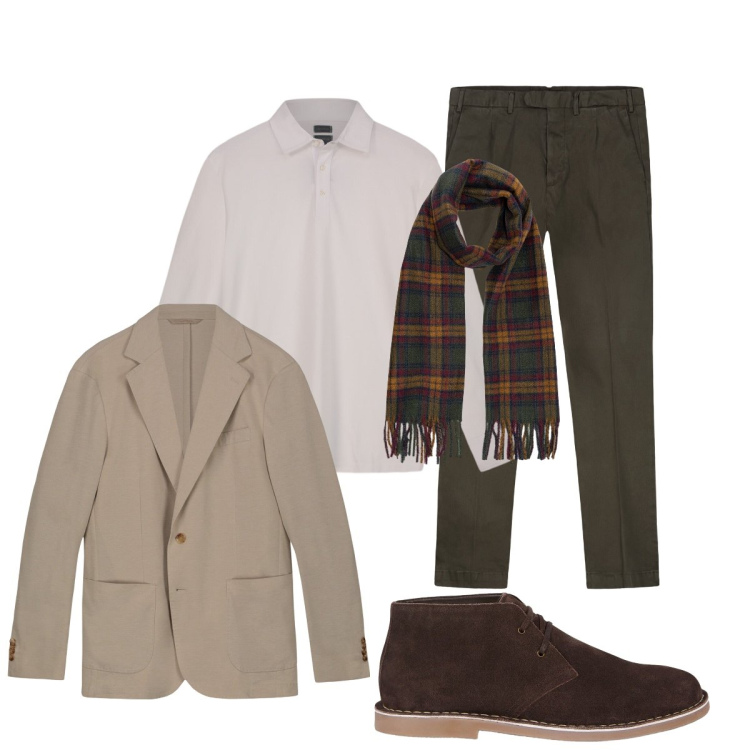 Outfit uomo - Total look #2255573. Stile Trendy per Ufficio. Abbinamento con giacche, pantaloni, stivali e stivaletti, polo, sciarpe.