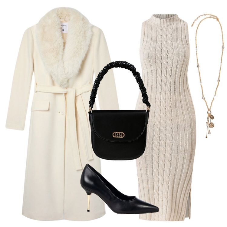 Outfit donna - Bianco chic. Stile Chic per Cerimonia. Abbinamento con cappotti, décolleté, vestiti midi/longuette, borse a mano, ciondoli.