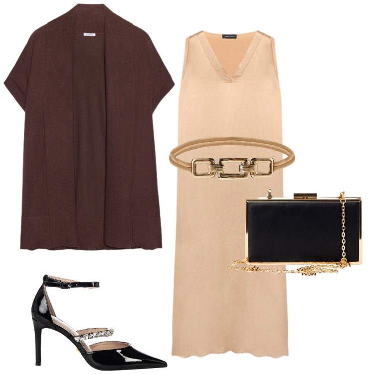Outfit donna - Total look #2255608. Stile Chic per Serata fuori. Abbinamento con pochette, cinture, décolleté, cardigans, vestiti lunghi.
