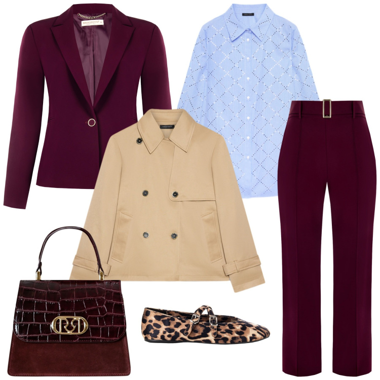 Outfit donna - Total look #2255613. Stile Trendy per Tutti i giorni. Abbinamento con pantaloni, blazer, ballerine, borse a mano, camicie, trench.