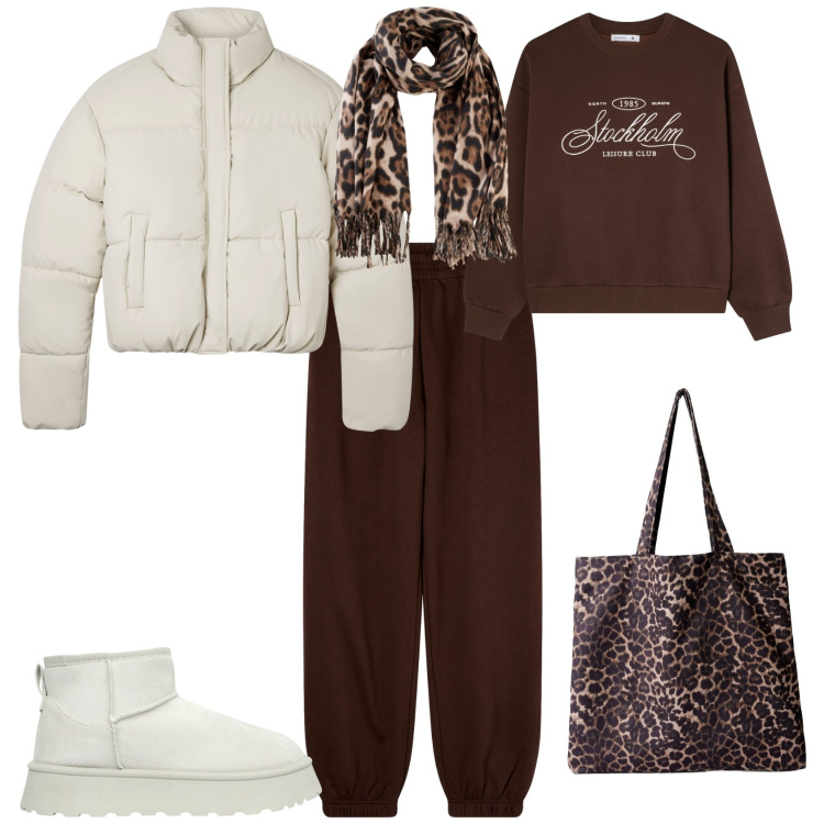 Outfit donna - Total look #2255635. Stile Sporty chic per Tutti i giorni. Abbinamento con foulard, shopping bag, felpe, stivaletti, pantaloni, bomber.
