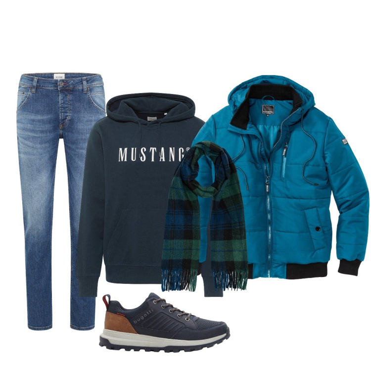 Outfit uomo - Per il freddo con Bonprix. Stile Casual per Tutti i giorni. Abbinamento con bomber, jeans dritti, sneakers, felpe con cappuccio, sciarpe.