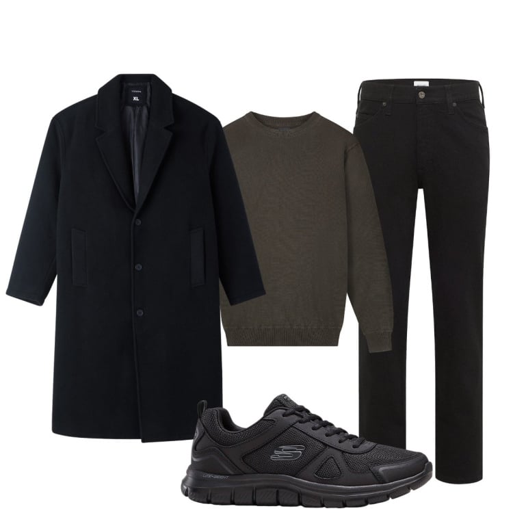 Outfit uomo - Total look #2255672. Stile Casual per Tutti i giorni. Abbinamento con sneakers, jeans dritti, cappotti, maglieria.