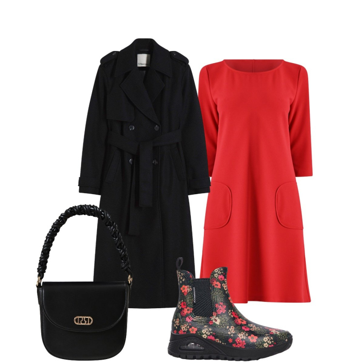 Outfit donna - Lo scarponcino fiorato per la pioggia. Stile Bon Ton per Ufficio. Abbinamento con trench, stivali di gomma, vestiti corti, borse a mano.