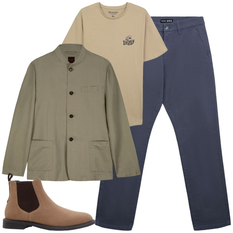 Outfit uomo - Total look #2255697. Stile Urban per Tutti i giorni. Abbinamento con stivali e stivaletti, pantaloni chino, t-shirt, giacche.