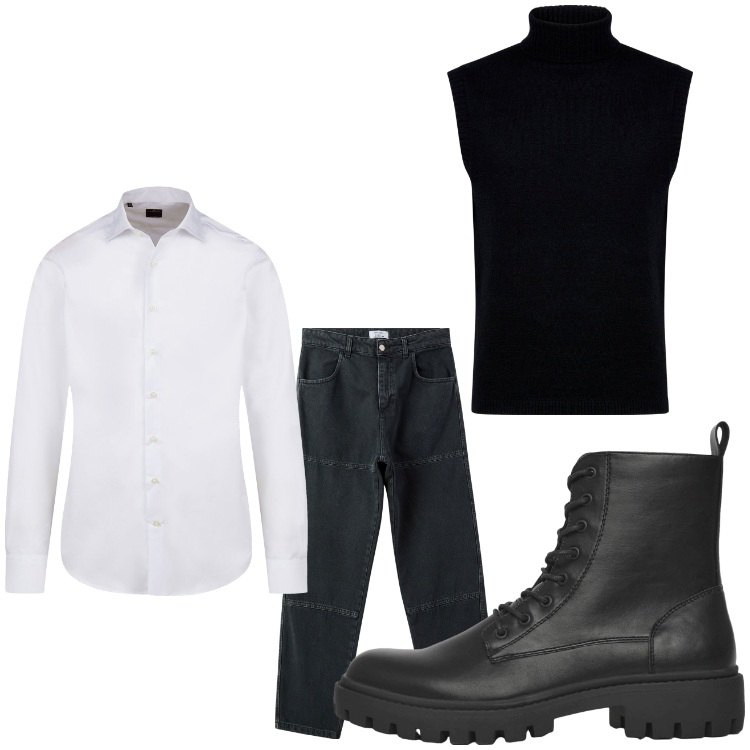 Outfit uomo - Casual ma non troppo. Stile Casual per Tutti i giorni. Abbinamento con pantaloni, anfibi, gilet, camicie.