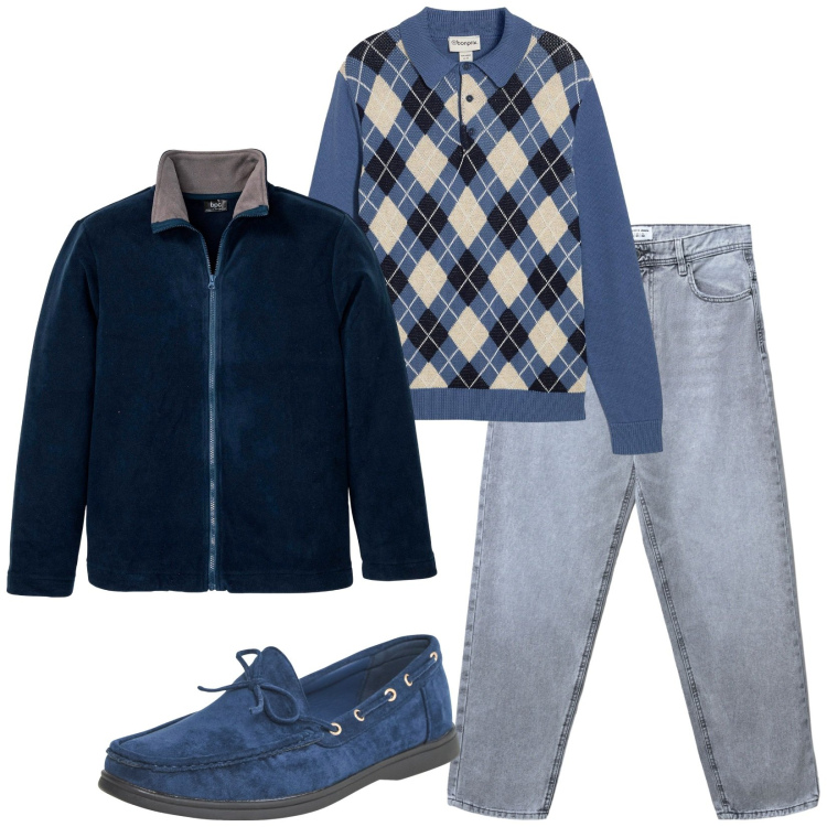 Outfit uomo - Total look #2255708. Stile Casual per Tutti i giorni. Abbinamento con giacche, maglieria, jeans, scarpe stringate.
