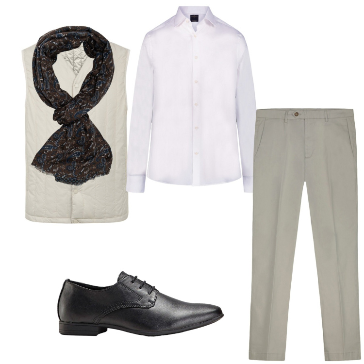 Outfit uomo - Total look #2255713. Stile Business/Elegante per Ufficio. Abbinamento con scarpe stringate, camicie, piumini, pantaloni chino, sciarpe.