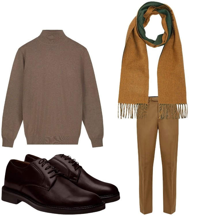 Outfit uomo - Antifreddo. Stile Casual per Tutti i giorni. Abbinamento con scarpe stringate, pantaloni, maglieria, sciarpe.