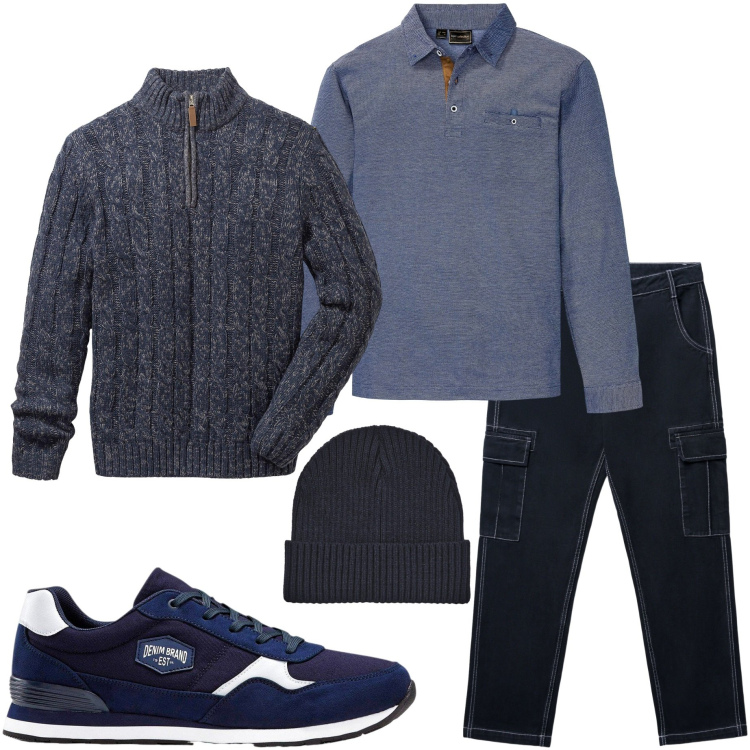 Outfit uomo - Pantaloni cargo. Stile Casual per Tutti i giorni. Abbinamento con maglieria, sneakers, polo, berretti, pantaloni cargo.