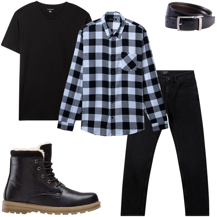 Outfit uomo - Camicia scozzese. Stile Casual per Tutti i giorni. Abbinamento con stivali e stivaletti, jeans, t-shirt, camicie, cinture.