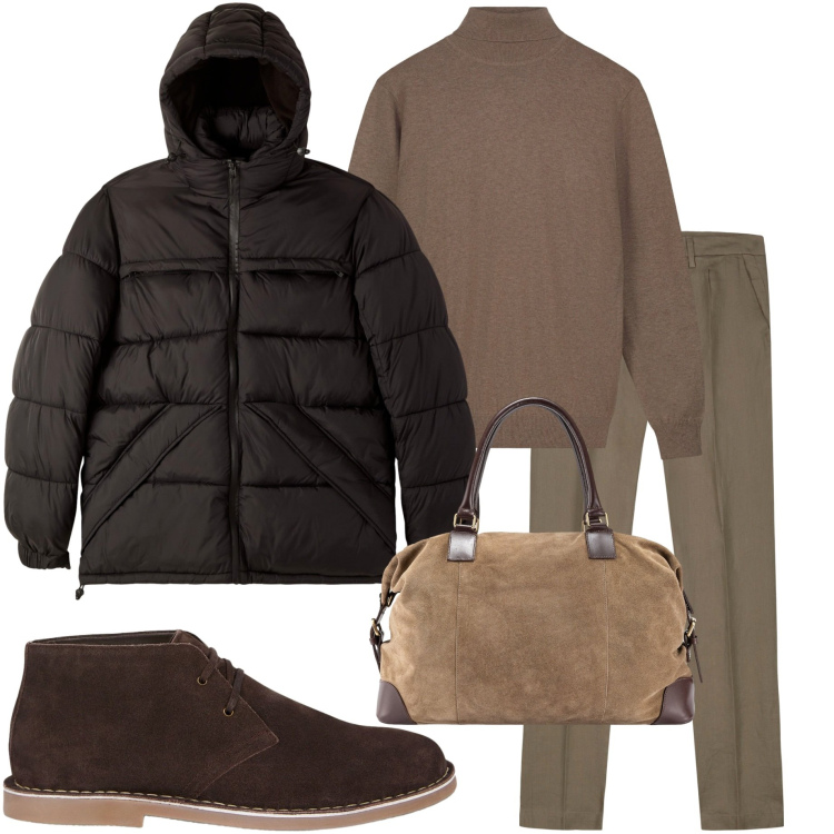 Outfit uomo - Weekend in montagna. Stile Casual per Tutti i giorni. Abbinamento con giacche, pantaloni, stivali e stivaletti, maglieria, borse sportive.