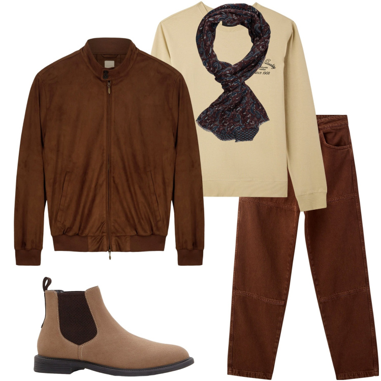 Outfit uomo - Mocha mousse. Stile Urban per Tutti i giorni. Abbinamento con stivali e stivaletti, felpe, pantaloni, giacche, sciarpe.