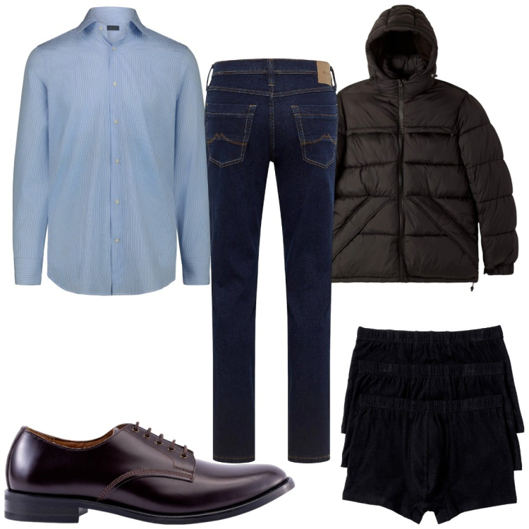 Outfit uomo - Total look #2255764. Stile Casual per Tutti i giorni. Abbinamento con boxer, jeans dritti, giacche, scarpe stringate, camicie.