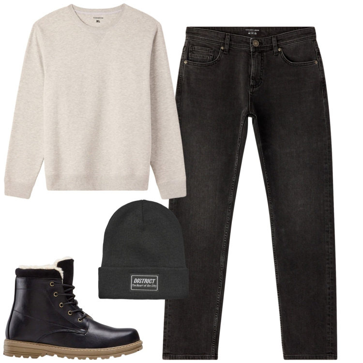 Outfit uomo - Fall. Stile Casual per Tutti i giorni. Abbinamento con stivali e stivaletti, jeans, berretti, felpe.