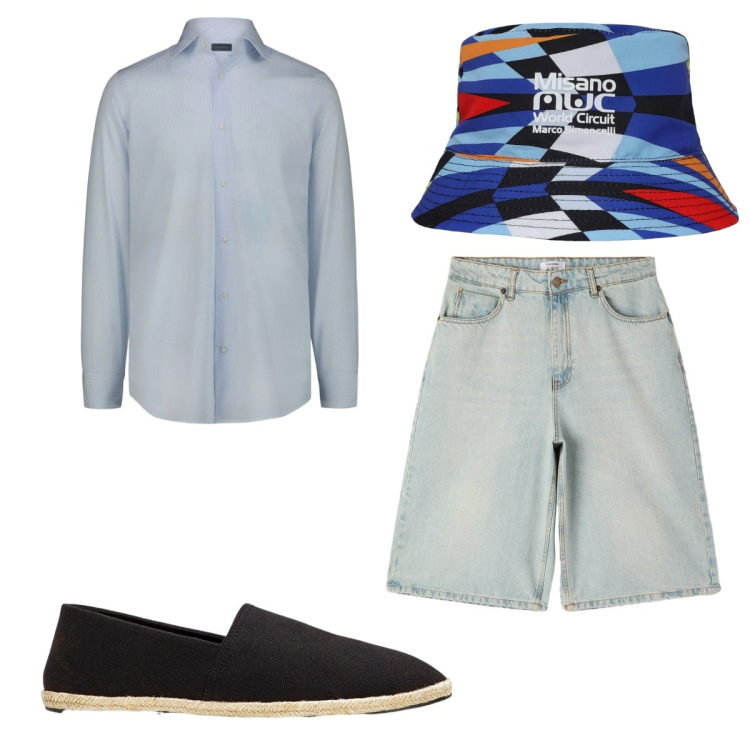 Outfit uomo - Total look #2255773. Stile Trendy per Tutti i giorni. Abbinamento con espadrillas, cappelli, bermuda, camicie.