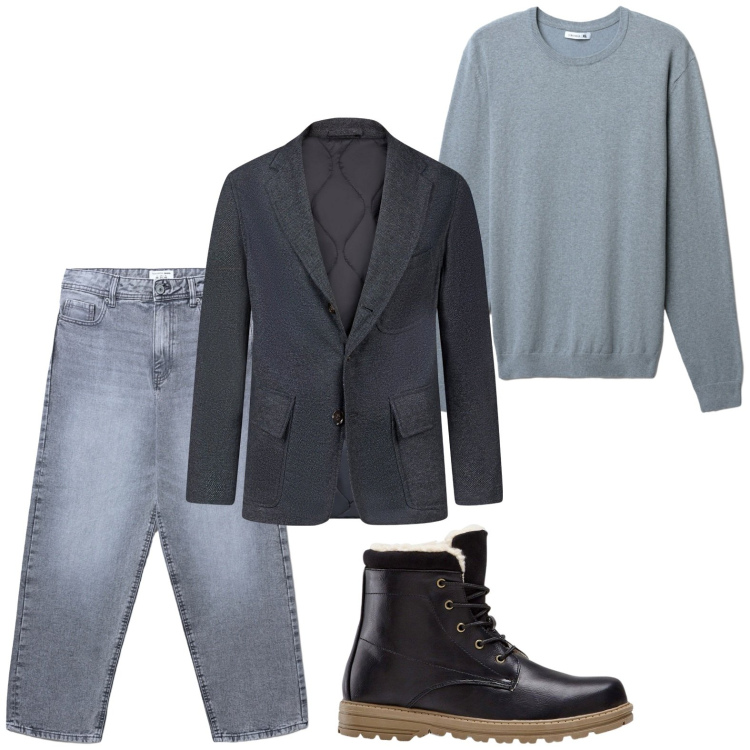 Outfit uomo - Il blazer iconico. Stile Casual per Tutti i giorni. Abbinamento con stivali e stivaletti, jeans, maglieria, giacche.