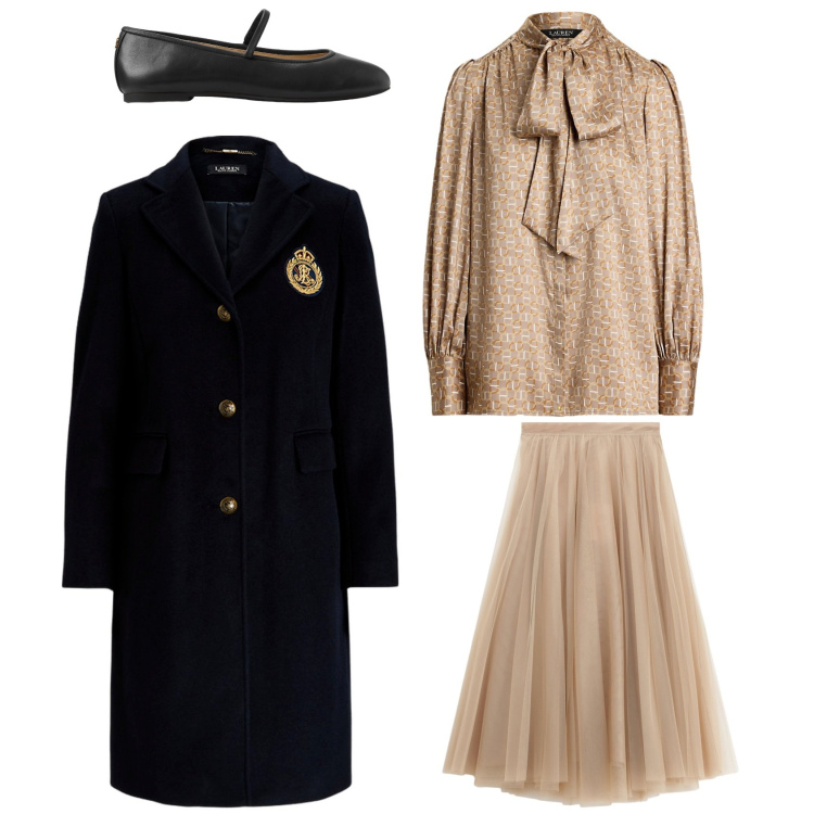 Outfit donna - Una domenica in compagnia. Stile Chic per Serata fuori. Abbinamento con gonne lunghe, cappotti, ballerine, camicie.