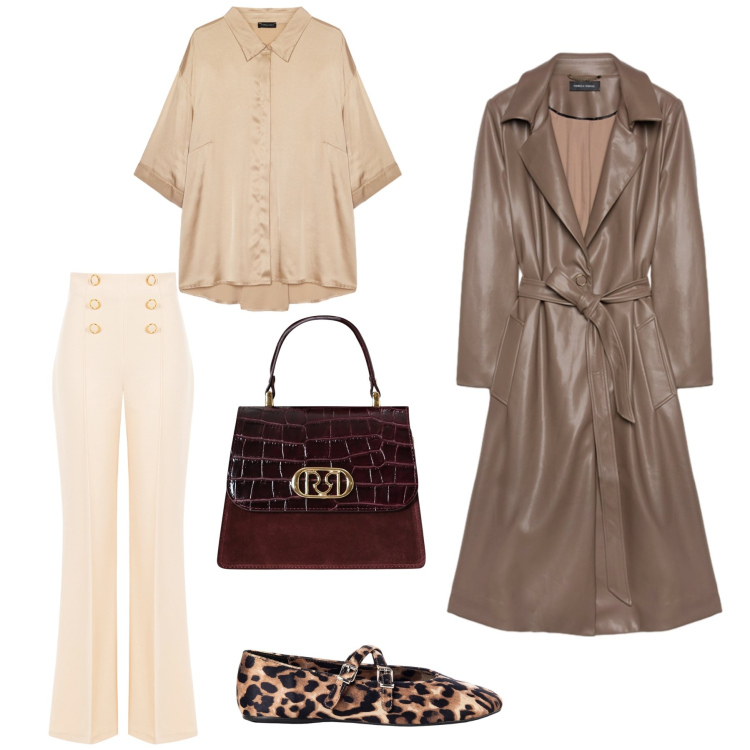 Outfit donna - Colori autunnali. per Tutti i giorni. Abbinamento con pantaloni, ballerine, borse a mano, camicie, trench.