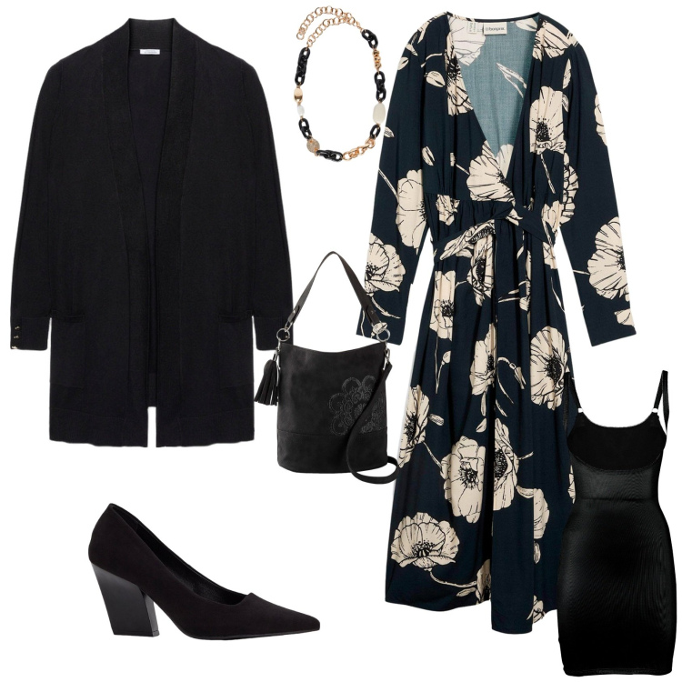 Outfit donna - Total look #2255813. Stile Casual chic per Tutti i giorni. Abbinamento con sottovesti, décolleté, vestiti lunghi, borse a mano, collane, cardigans.