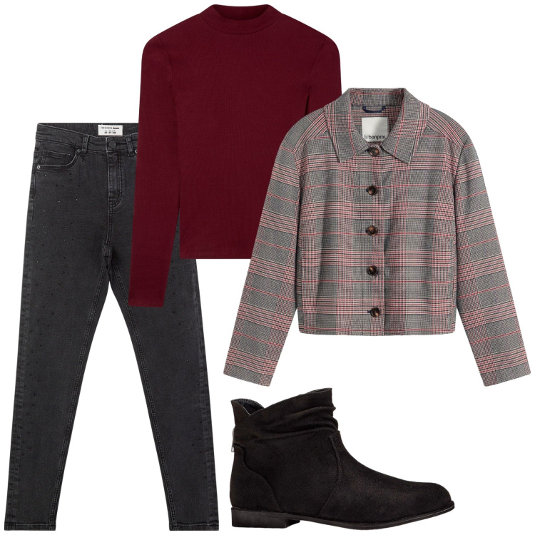 Outfit donna - Total look #2255816. Stile Basic per Tutti i giorni. Abbinamento con stivaletti, cappotti, jeans skinny, t-shirt.