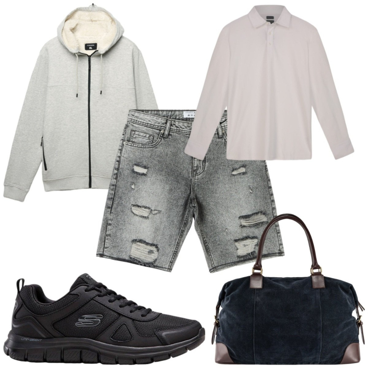 Outfit uomo - Total look #2255823. Stile Trendy per Tutti i giorni. Abbinamento con sneakers, shorts, felpe con cappuccio, polo, borse sportive.