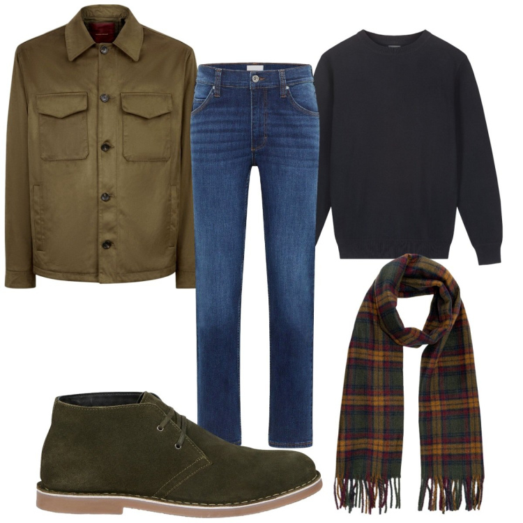 Outfit uomo - Total look #2255828. Stile Casual per Tutti i giorni. Abbinamento con jeans dritti, maglieria, stivali e stivaletti, giacche, sciarpe.