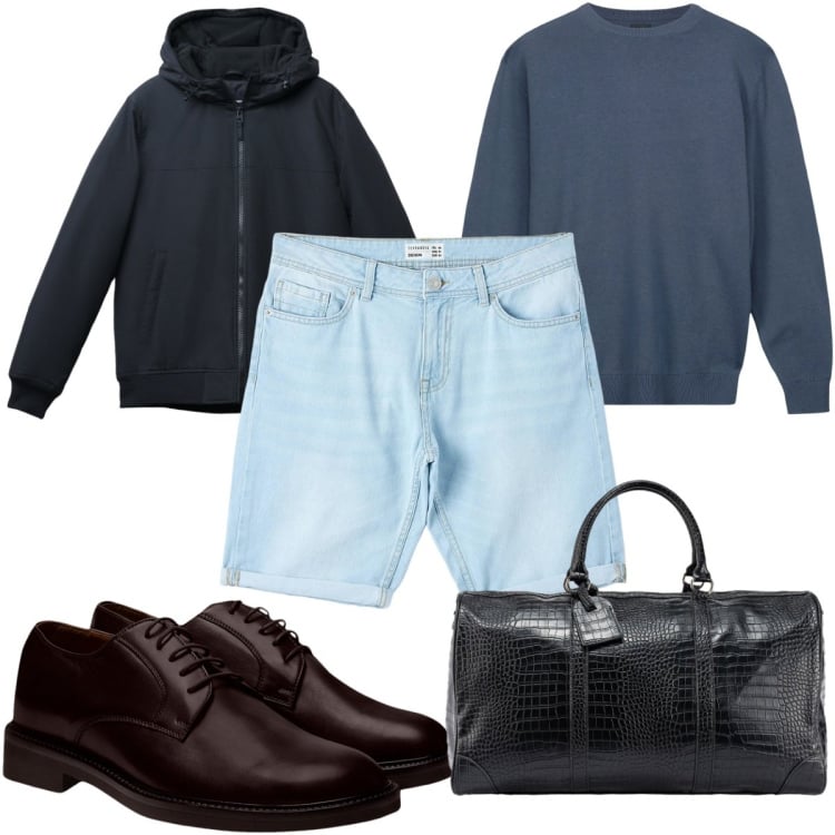Outfit uomo - Total look #2255838. Stile Trendy per Tutti i giorni. Abbinamento con bermuda, giacche, scarpe stringate, maglieria, borse sportive.