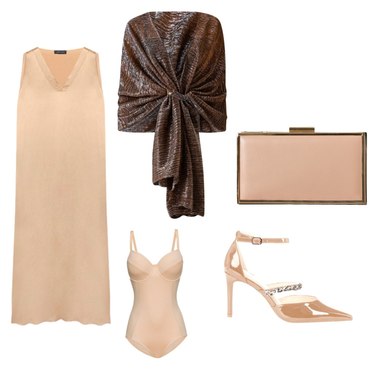 Outfit donna - Total look #2255842. Stile Glamour per Cerimonia. Abbinamento con body, pochette, stole, décolleté, vestiti lunghi.