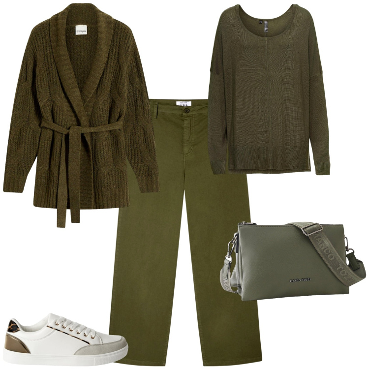 Outfit donna - Total look #2255847. Stile Casual per Tutti i giorni. Abbinamento con maglieria, borse a tracolla, cardigans, pantaloni, sneakers.