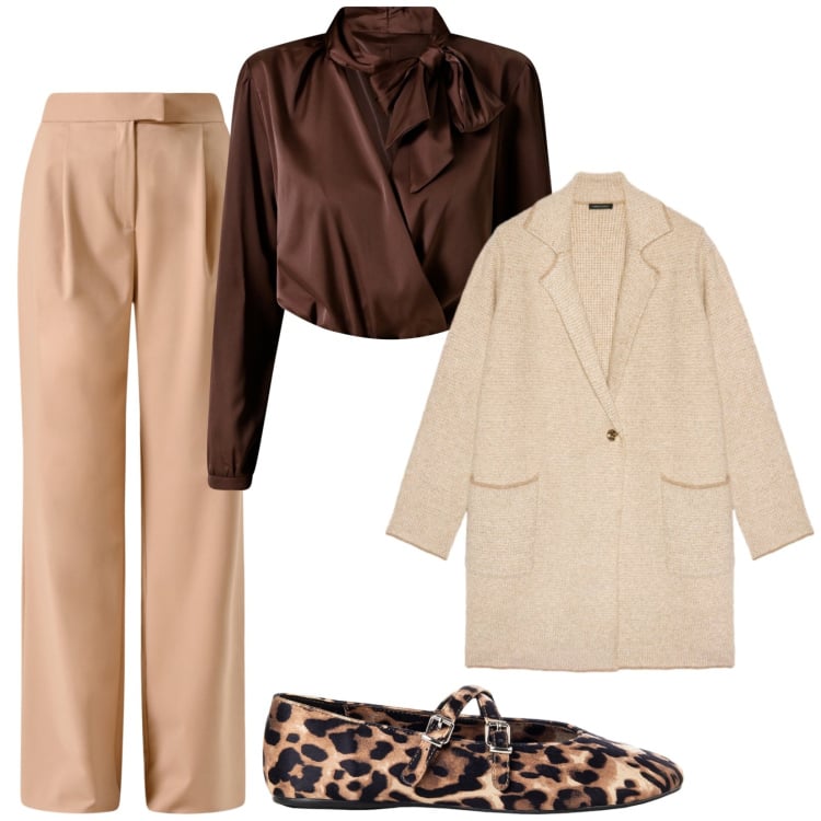 Outfit donna - Total look #2255849. Stile Chic per Ufficio. Abbinamento con ballerine, pantaloni, body, cardigans.