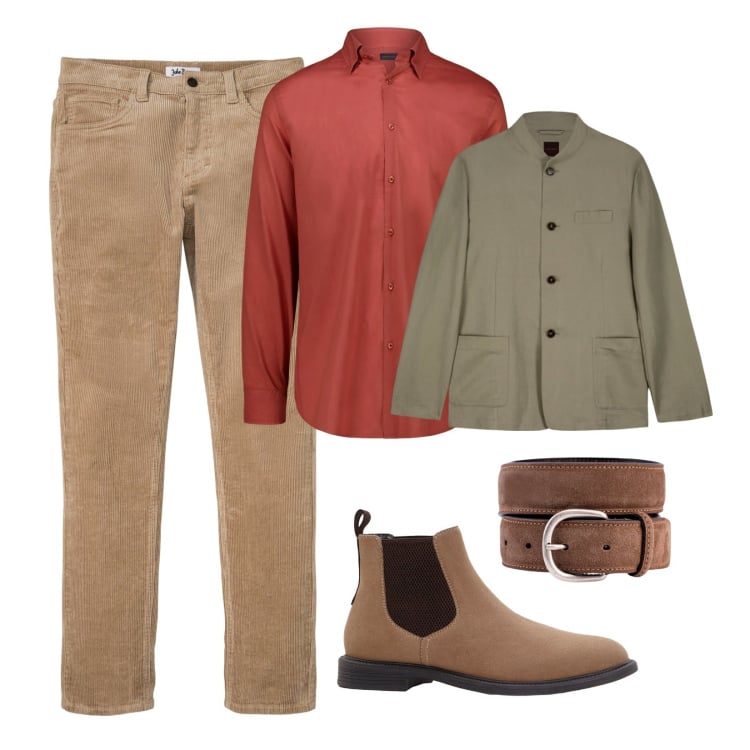 Outfit uomo - Brunch d\'autunno. Stile Urban per Tutti i giorni. Abbinamento con pantaloni, stivali e stivaletti, cinture, giacche, camicie.