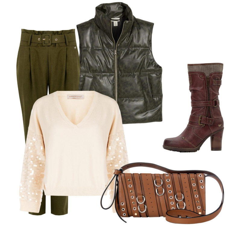 Outfit donna - Pullover glitterato. Stile Basic per Tutti i giorni. Abbinamento con piumini, stivali, pantaloni, maglieria, borse a spalla.
