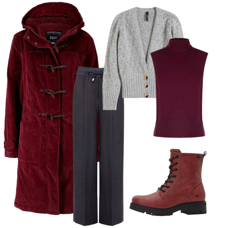 Outfit donna - Rosso ruggine. Stile Basic per Serata fuori. Abbinamento con montgomery, cardigans, stivaletti, pantaloni, top.