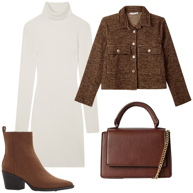 Outfit donna - Total look #2255867. Stile Minimal per Tutti i giorni. Abbinamento con stivaletti texani, vestiti corti, borse a tracolla, blazer.