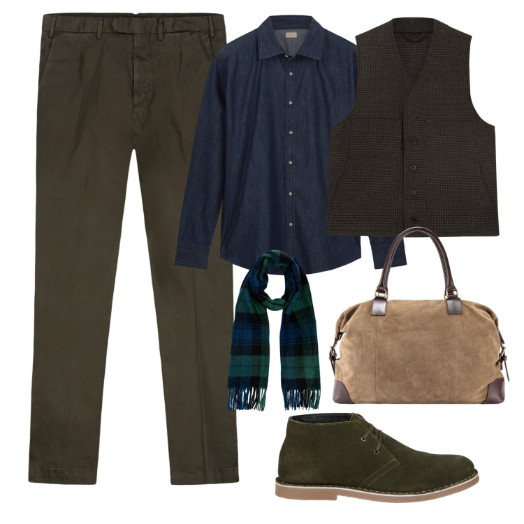 Outfit uomo - Outfit da viaggio!. Stile Casual per Tutti i giorni. Abbinamento con pantaloni, stivali e stivaletti, sciarpe, borse sportive, gilet, camicie.