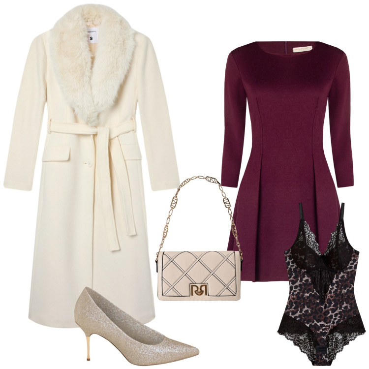 Outfit donna - Cerimonia evento serata speciale. Stile Bon Ton per Serata fuori. Abbinamento con body, cappotti, vestiti corti, borse a tracolla, décolleté.