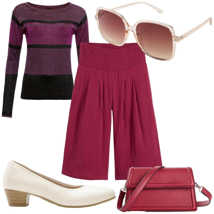 Outfit donna - Total look #2255897. Stile Casual chic per Tutti i giorni. Abbinamento con maglieria, décolleté, occhiali da sole, borse a tracolla, pantaloni.