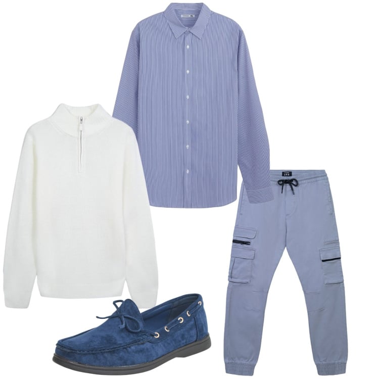 Outfit uomo - Comodo. Stile Urban per Tutti i giorni. Abbinamento con camicie, pantaloni cargo, maglieria, scarpe stringate.