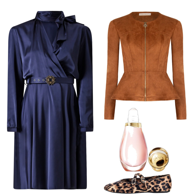 Outfit donna - Il vestito blu. Stile Chic per Cerimonia. Abbinamento con vestiti corti, ballerine, blazer, profumi.