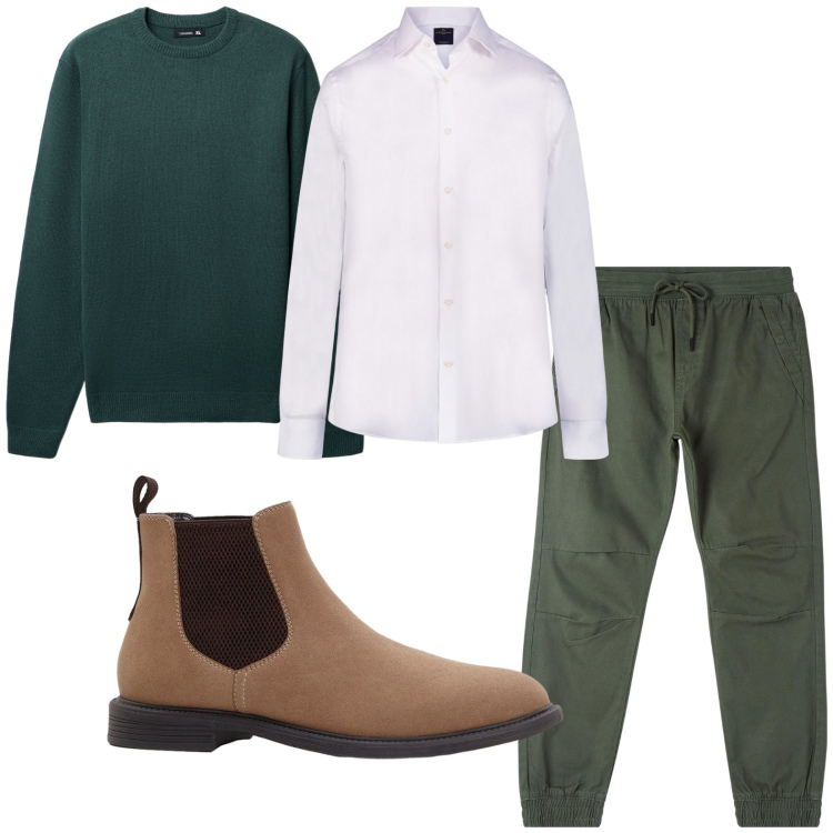 Outfit uomo - Dinamico. Stile Casual per Tutti i giorni. Abbinamento con stivali e stivaletti, maglieria, pantaloni, camicie.