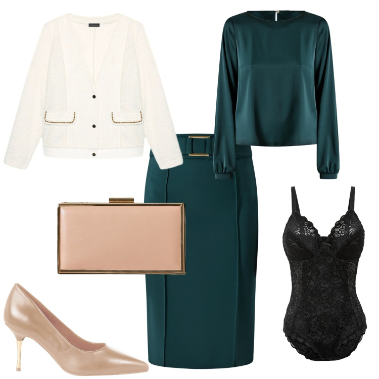 Outfit donna - Cerimonia evento serata speciale. Stile Bon Ton per Cerimonia. Abbinamento con body, gonne, décolleté, pochette, bluse, blazer.