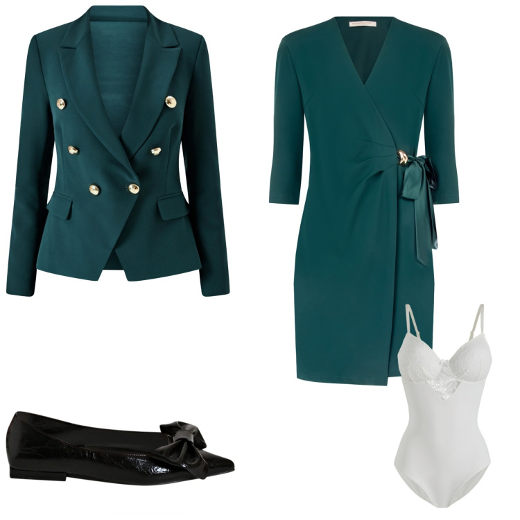 Outfit donna - Cerimonia evento serata speciale. Stile Chic per Cerimonia. Abbinamento con body, vestiti corti, ballerine, blazer.