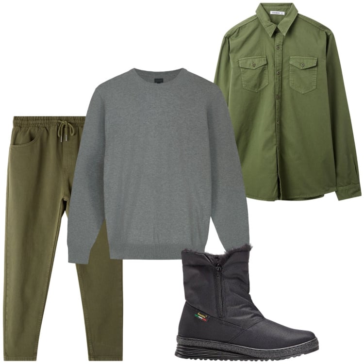 Outfit uomo - Primi freddi. Stile Trendy per Tutti i giorni. Abbinamento con stivali e stivaletti, camicie, pantaloni, maglieria.
