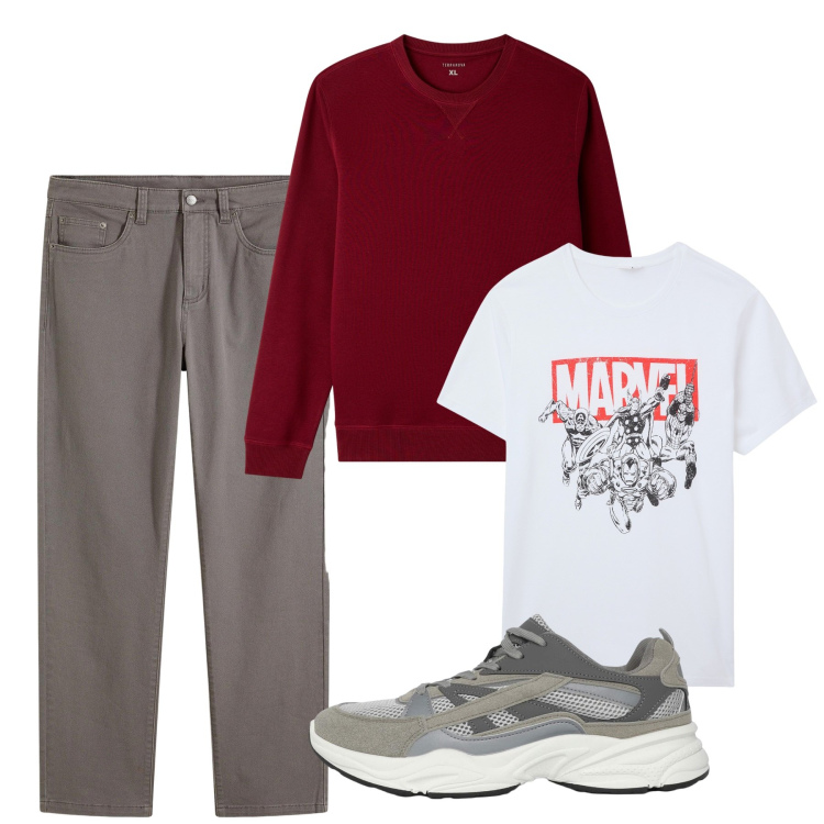 Outfit uomo - Autunno. Stile Casual per Tutti i giorni. Abbinamento con pantaloni, t-shirt, sneakers, felpe.