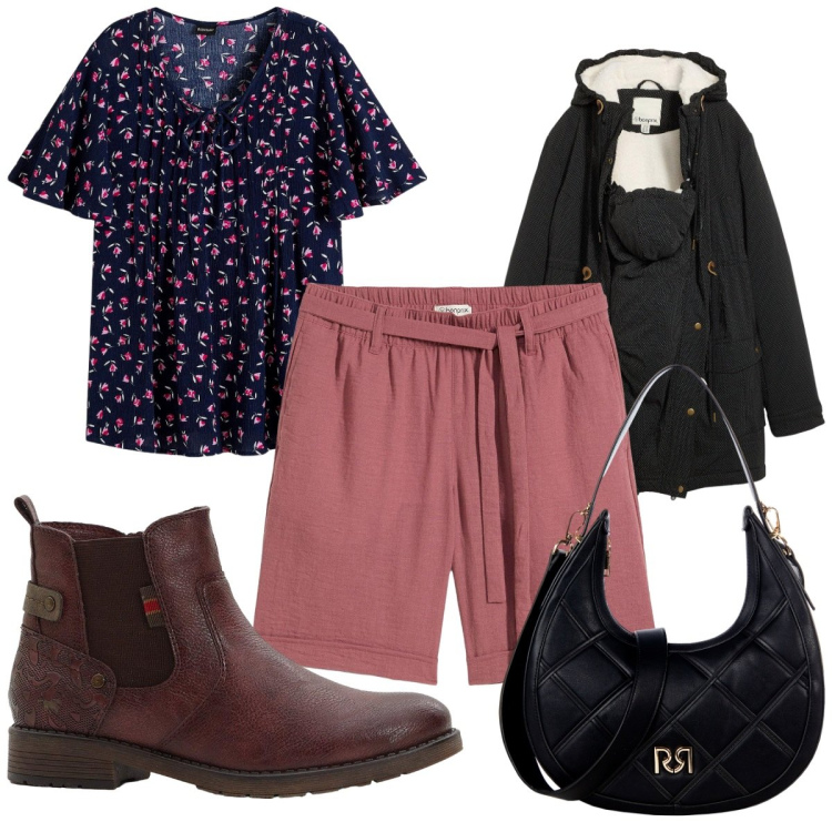 Outfit donna - Total look #2255938. Stile Trendy per Tutti i giorni. Abbinamento con stivaletti chelsea, cappotti, bermuda, tuniche, borse a tracolla.