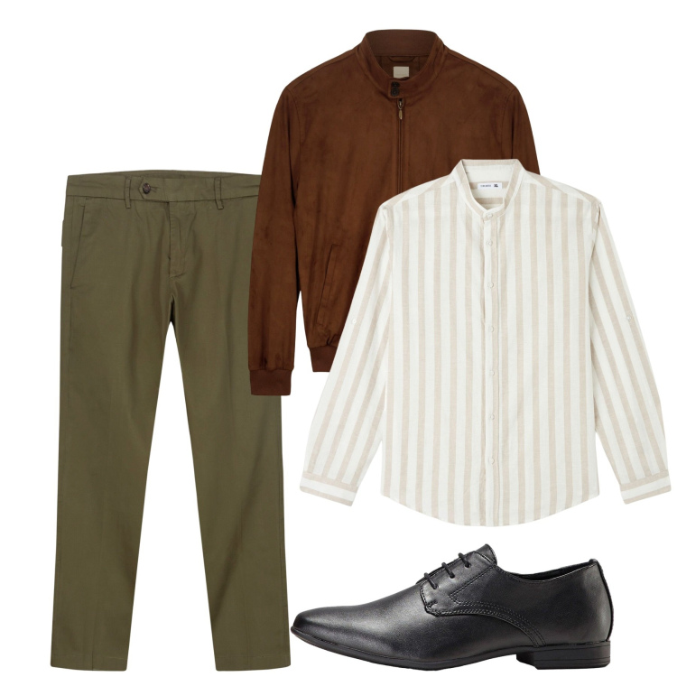 Outfit uomo - Settembre. Stile Casual per Tutti i giorni. Abbinamento con scarpe stringate, camicie, giacche, pantaloni chino.