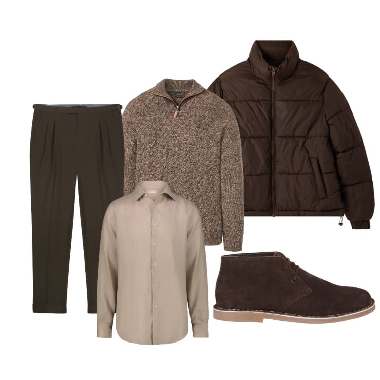 Outfit uomo - Total look #2255947. Stile Trendy per Ufficio. Abbinamento con maglieria, bomber, camicie, stivali e stivaletti, pantaloni.